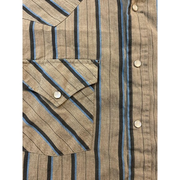 Ely Cattleman Shirt Mens X-Large Beige Stripe Short Sleeve Pearl Snap Western - Picture 2 of 7